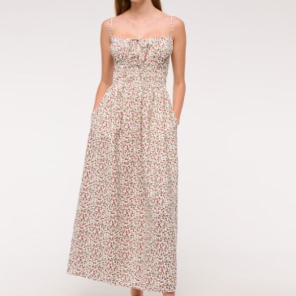 Abercrombie Smocked Tie-Front Maxi Dress, Floral, Size S - Picture 1 of 4